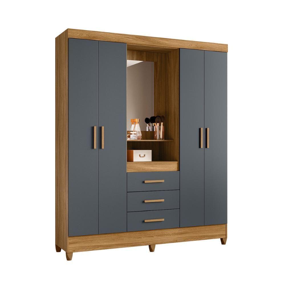 Roupeiro 4 Portas Com Espelho Riade Freijo Cinza - 2