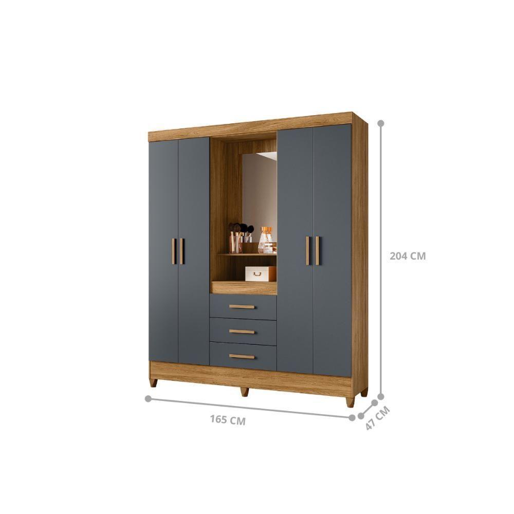 Roupeiro 4 Portas Com Espelho Riade Freijo Cinza - 3