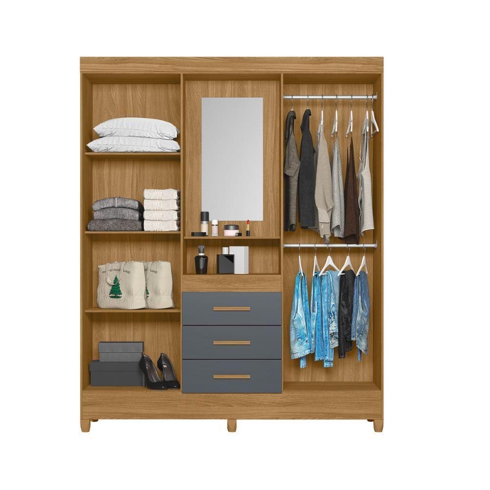 Roupeiro 4 Portas Com Espelho Riade Freijo Cinza - 4