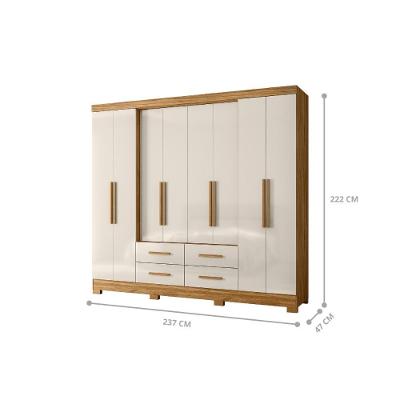 Guarda Roupa Casal Miami 8 Portas de Bater 4 Gavetas Freijó Off White MDP Mais de Casa
