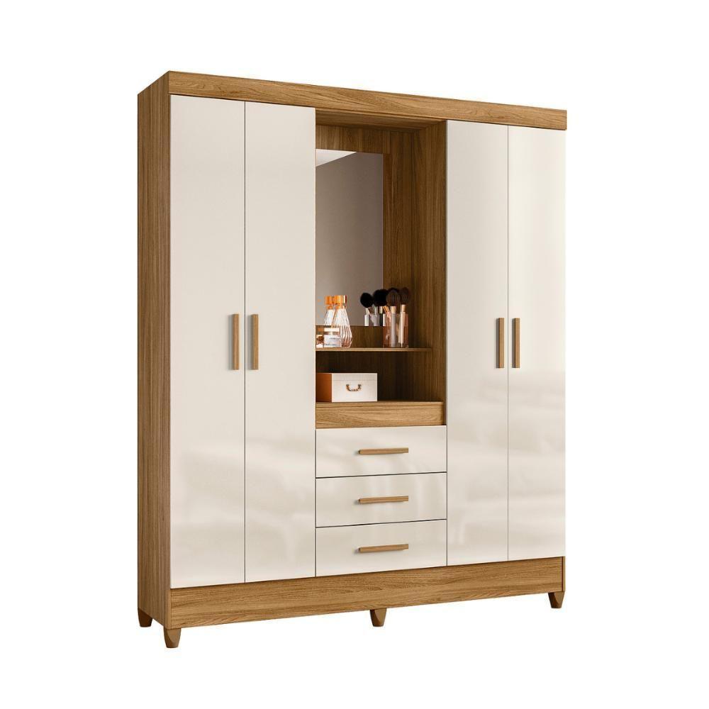 Roupeiro 4 Portas Com Espelho Riade Freijo Off White - 2