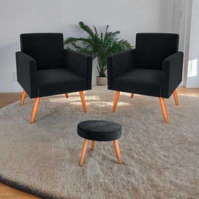 Conjunto Poltronas E Puff Iara Veludo Preto CasaH