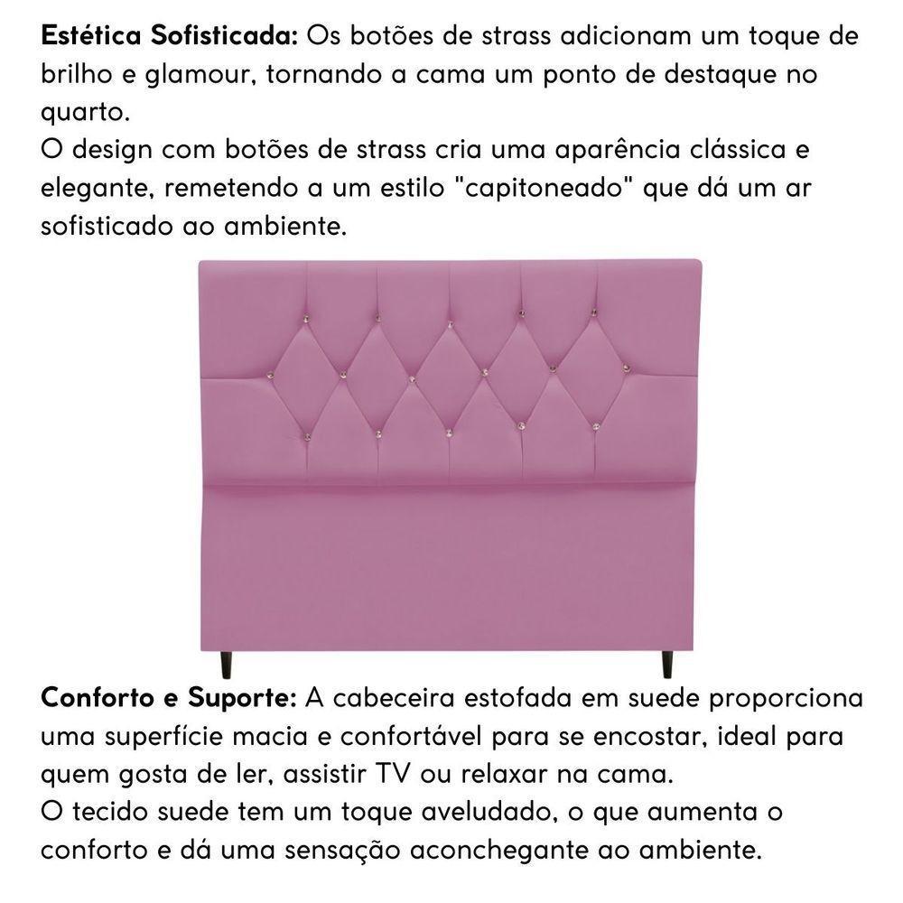 Cabeceira Para Cama Box Estofada Casal 140 Cm Suede Madri Rosa - 4