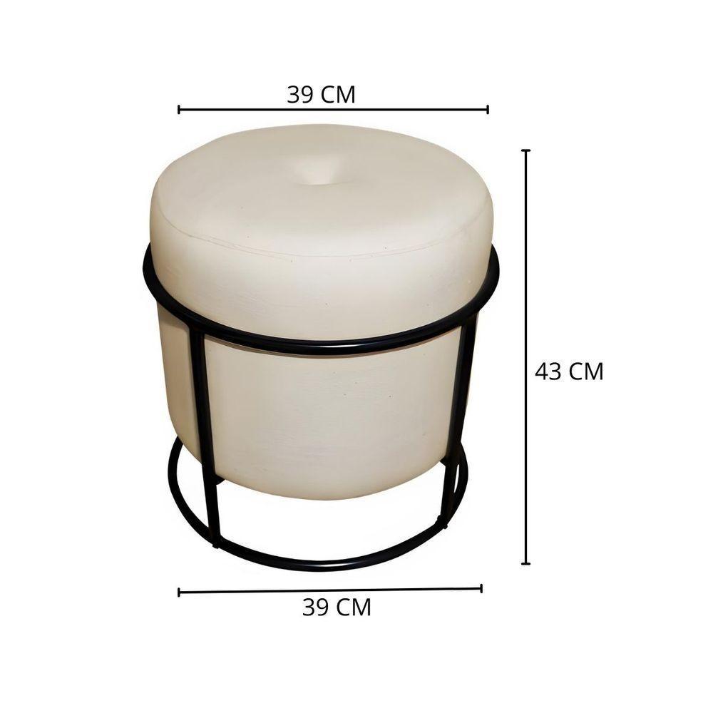 Puff Decorativo Redondo Para Sala Quarto Argola Pérola Bege Base Pés Preto - 3