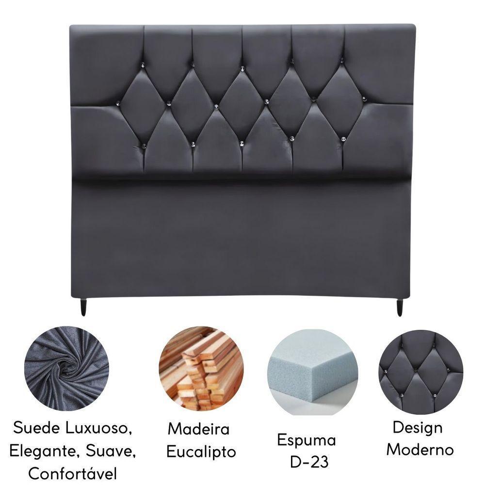 Cabeceira Cama Box Estofada Solteirão 100 Cm Suede Madri Cinza Escuro - 4