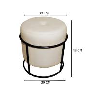 Puff De Ferro Decorativo Redondo Para Sala Argola Rubi Bege Base Pés Preto - 3