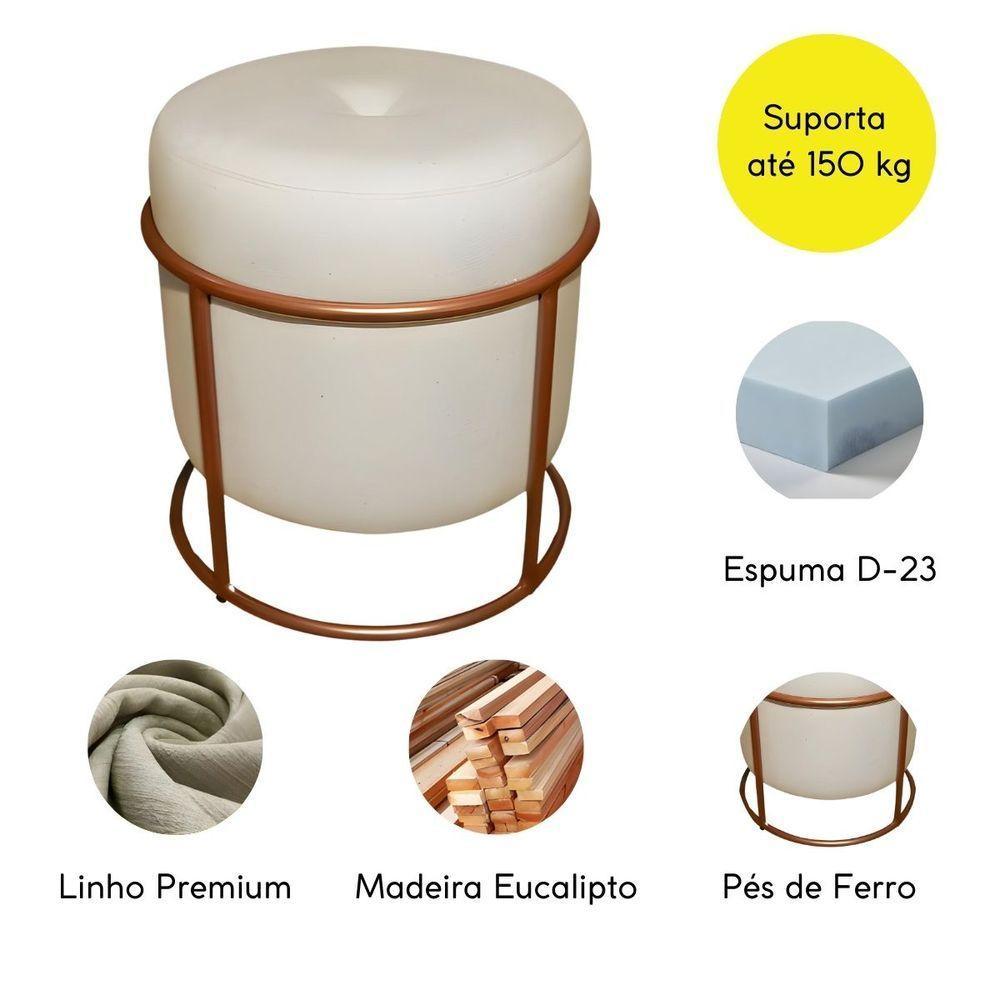 Puff Redondo Decorativo Para Sala Argola Grécia Bege Base Pés Bronze - 4