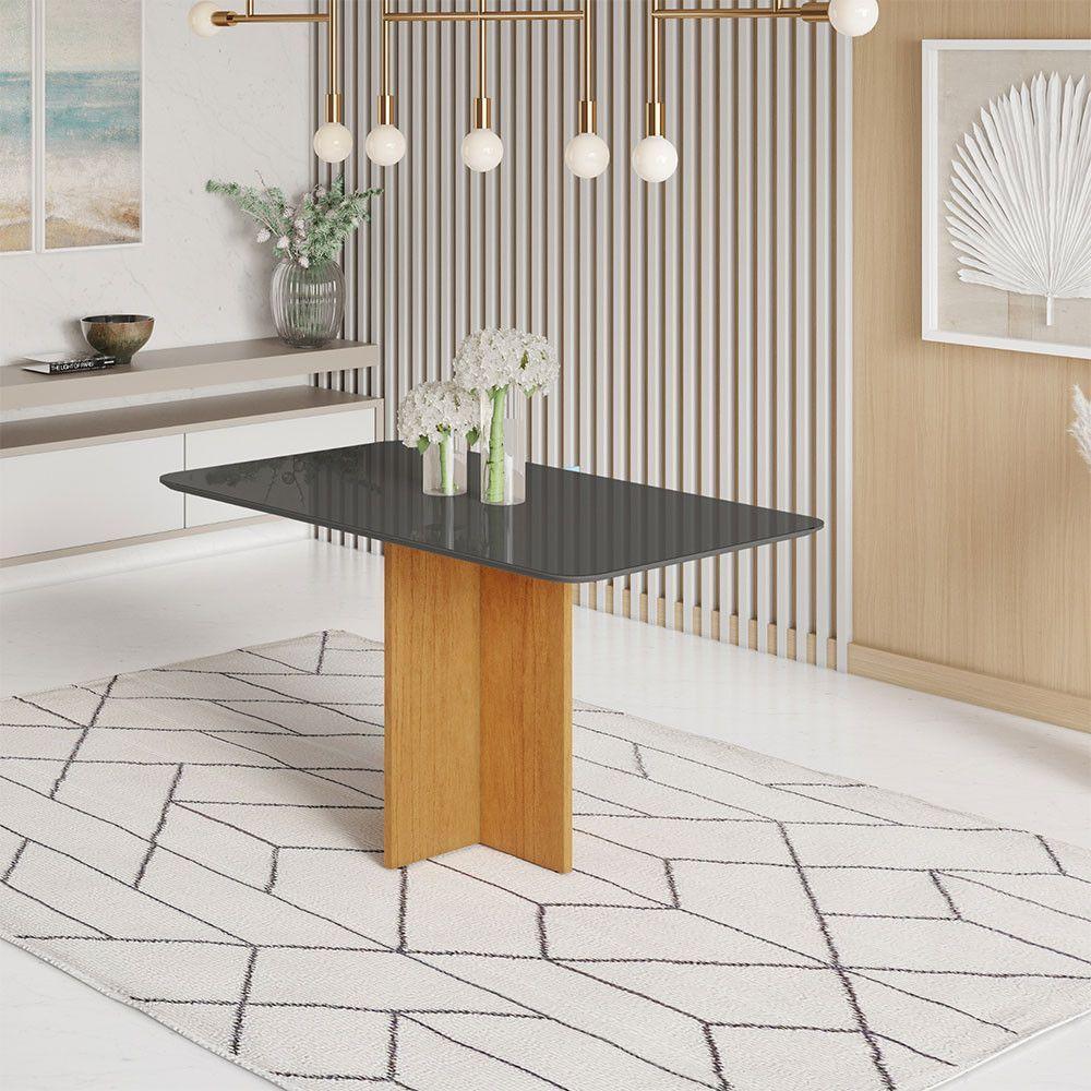 Mesa Robusta Candian 120x80 Vidro Canto Copo Jcm Movelaria Cinamomo Com Grafite - 1