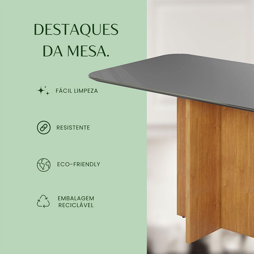 Mesa Robusta Candian 160x80 Vidro Canto Copo Jcm Movelaria Cinamomo Com Grafite - 4