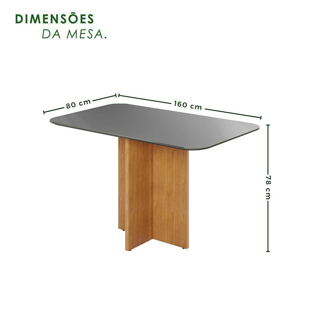 Mesa Robusta Candian 160x80 Vidro Canto Copo Jcm Movelaria Cinamomo Com Grafite - 6