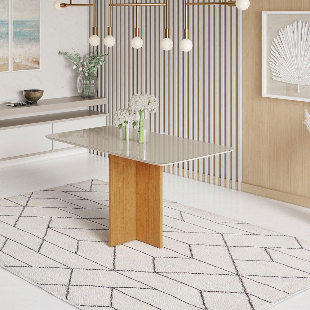 Mesa Robusta Candian 120x80 Vidro Canto Copo Jcm Movelaria Cinamomo Com Off White - 1