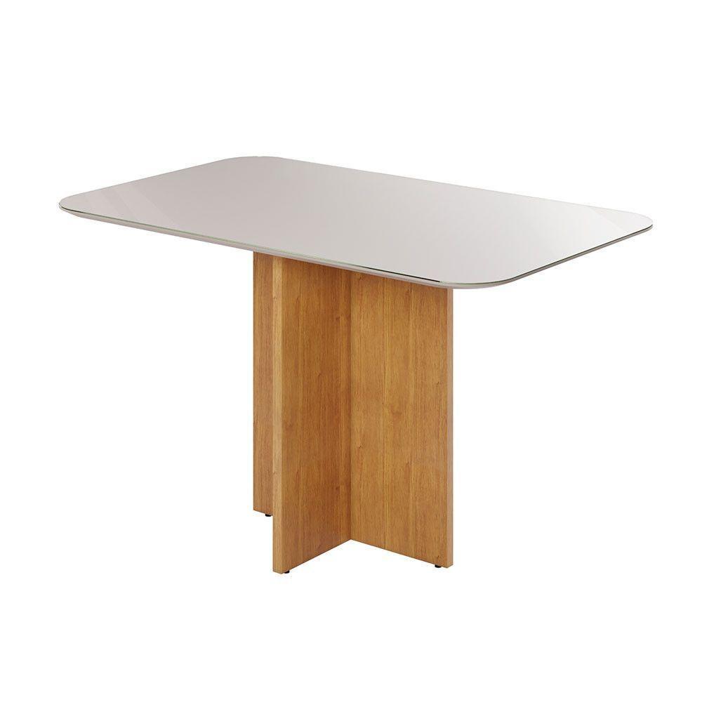 Mesa Robusta Candian 160x80 Vidro Canto Copo Jcm Movelaria Cinamomo Com Off White - 2