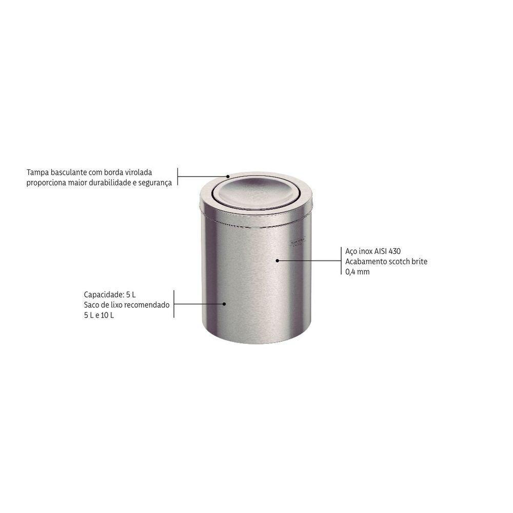 Lixeira Inox Tramontina Swing Scotch Brite E Tampa Basculante 5 L - 2
