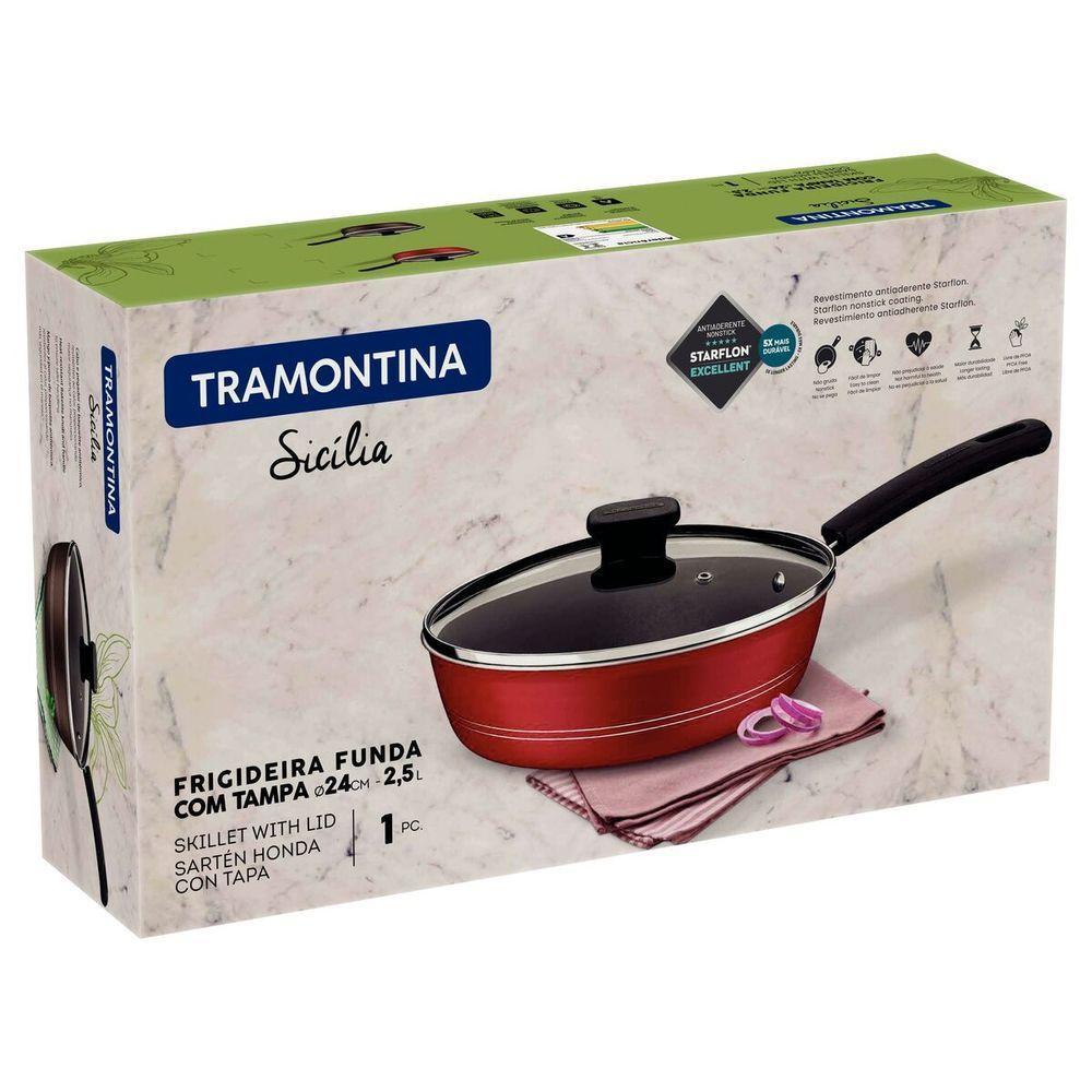 Frigideira Funda Tramontina Com Tampa Sicília Excellent Vermelho 24 Cm 2,5 L - 3