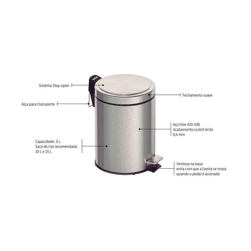 Lixeira Com Pedal Tramontina E Balde Interno 5 L - 3