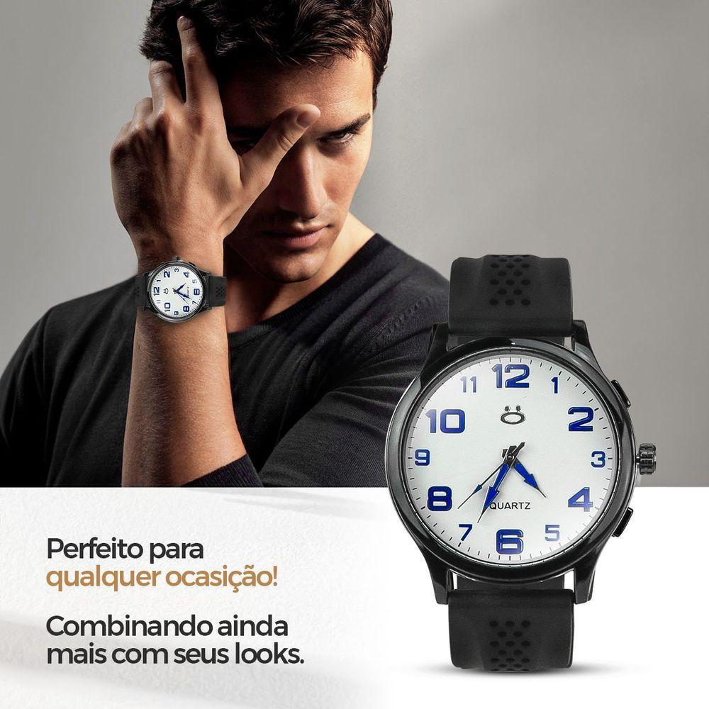 Relogio Masculino Aco Preto + Cordao Crucifixo Robusto Preto - 3