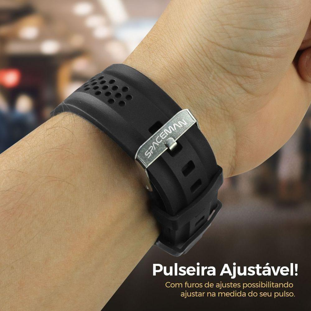 Relogio Masculino Aco Preto + Cordao Crucifixo Robusto Preto - 5