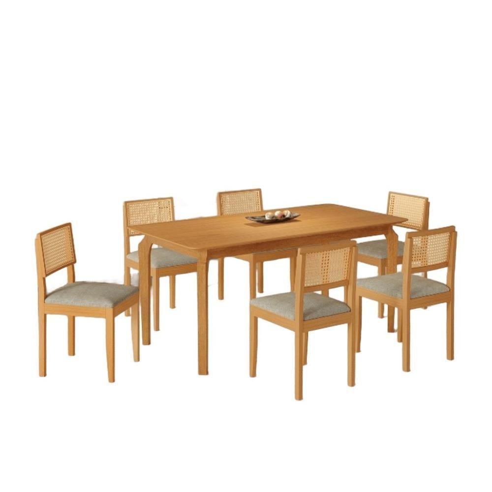 Conjunto Mesa De Jantar Alegra Laminado 1,80m Com 6 Cadeiras Jade 03 Linho Cinza - 1