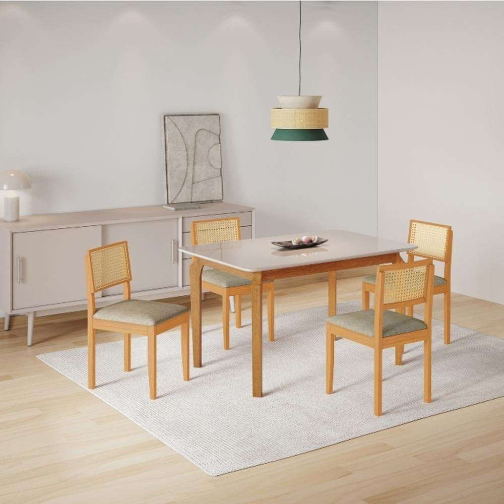 Conjunto Mesa De Jantar Alegra Off White 1,20m Com 4 Cadeiras Jade 03 Linho Cinza - 2