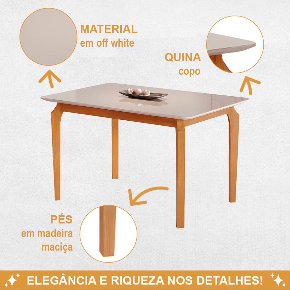 Conjunto Mesa De Jantar Alegra Off White 1,20m Com 4 Cadeiras Jade 03 Linho Cinza - 5
