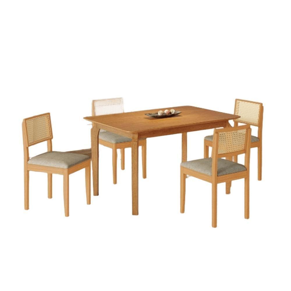 Conjunto Mesa De Jantar Alegra Laminado 1,20m Com 4 Cadeiras Jade 03 Linho Cinza - 1