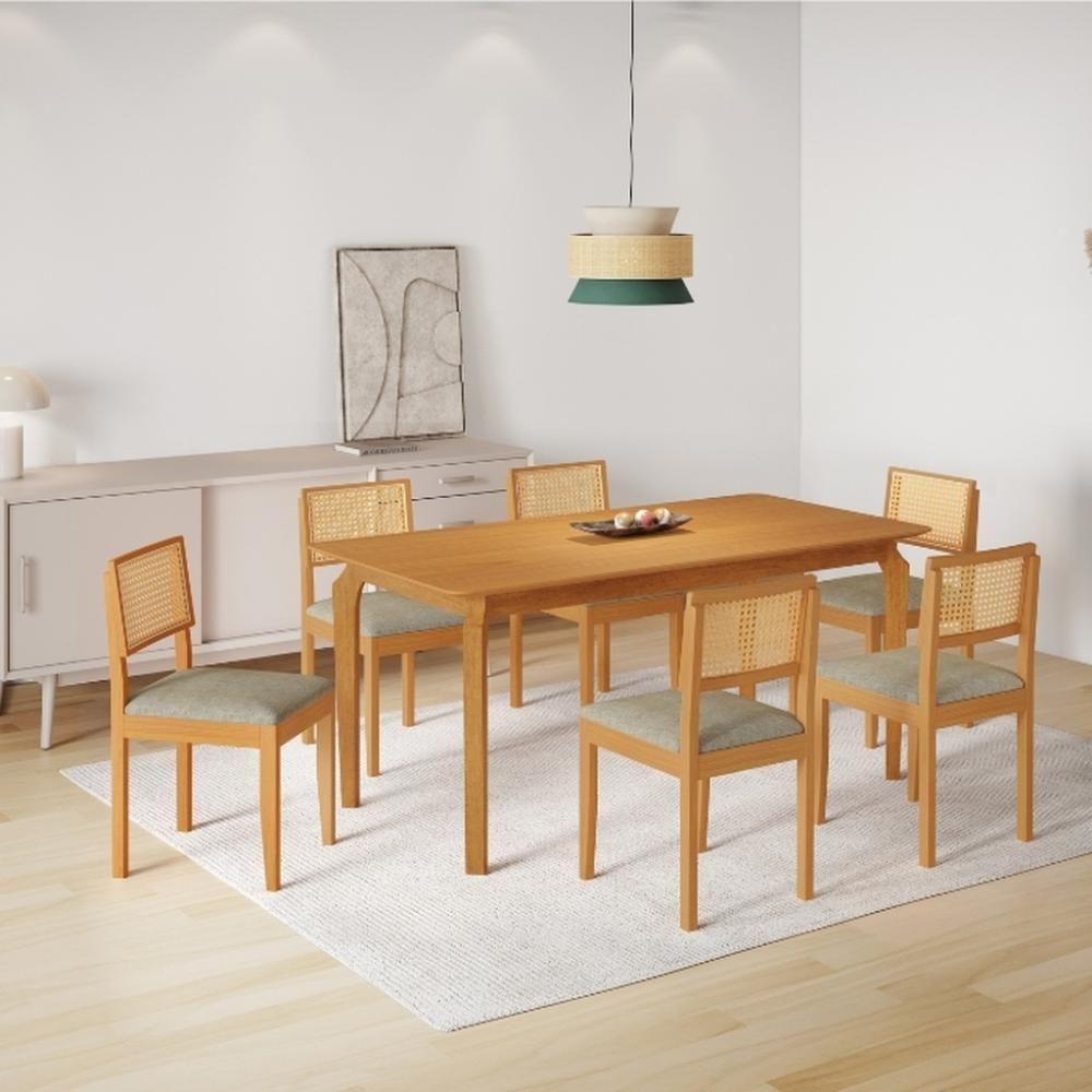 Conjunto Mesa De Jantar Alegra Laminado 1,60m Com 6 Cadeiras Jade 03 Linho Cinza - 2