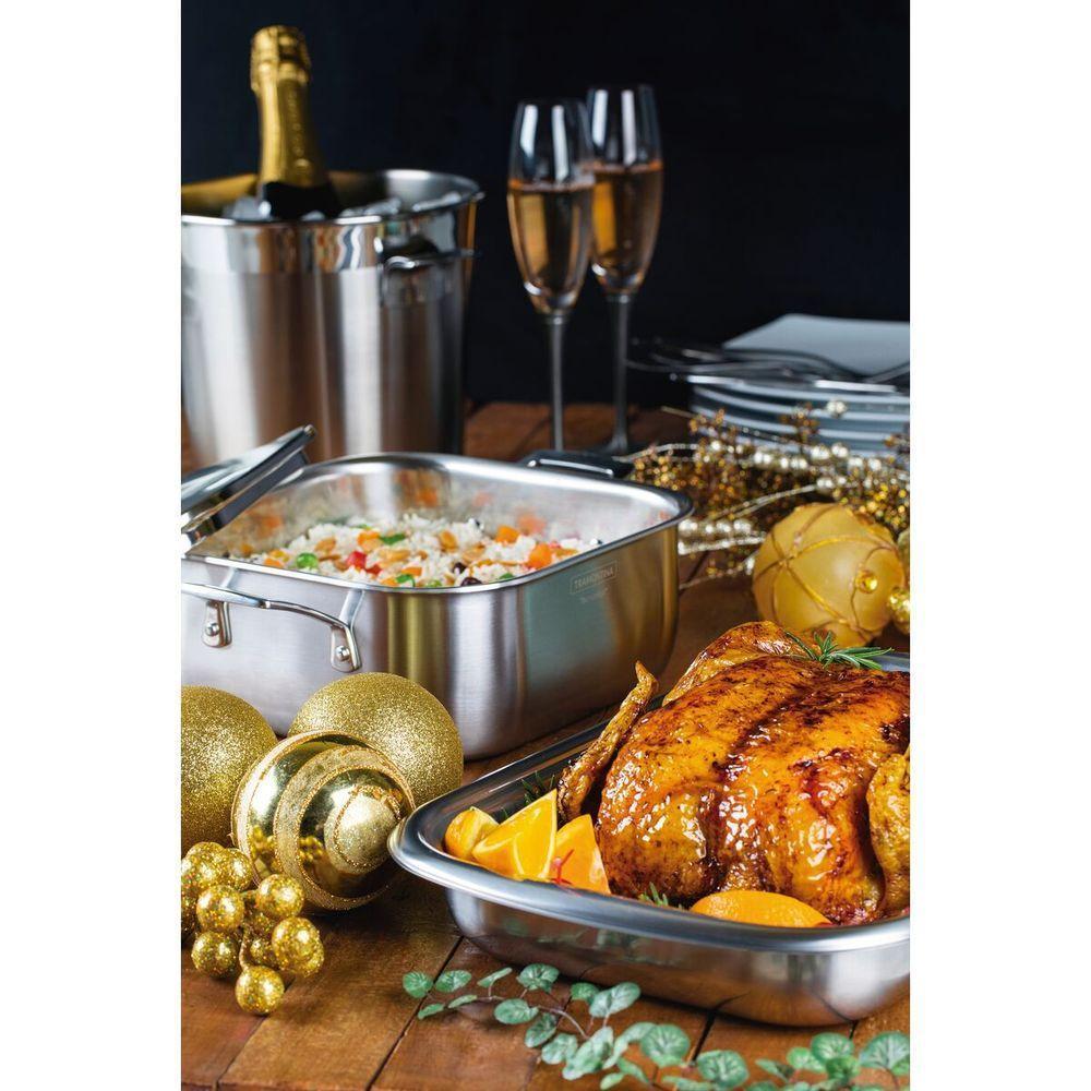 Caçarola Tramontina Grano Quadrada Em Aço Inox E Tampa De Vidro 7,3 L - 5