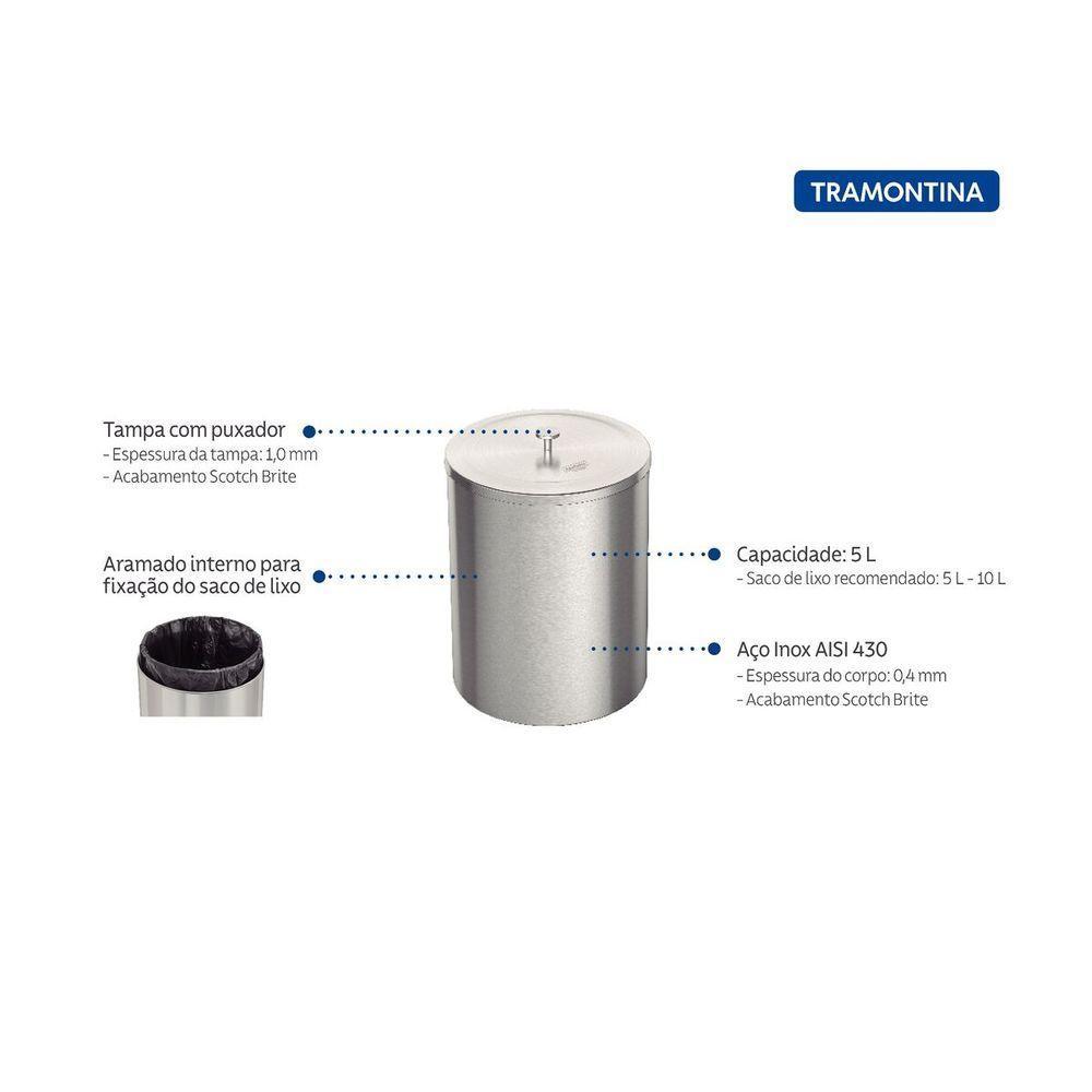Lixeira Inox Tramontina útil Com Acabamento Scotch Brite 5 L - 2