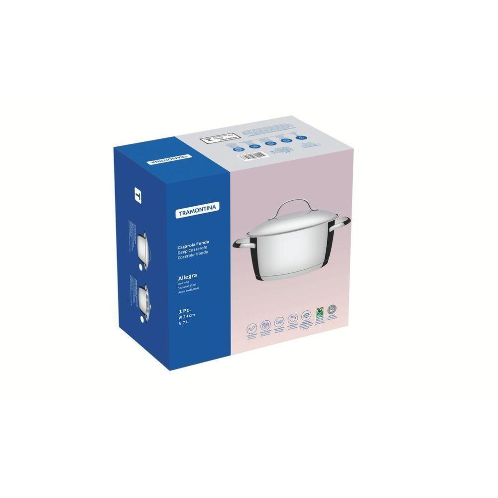 Caçarola Funda Tramontina Allegra Em Aço Inox Com Fundo Triplo 24 Cm 5,7 L - 6