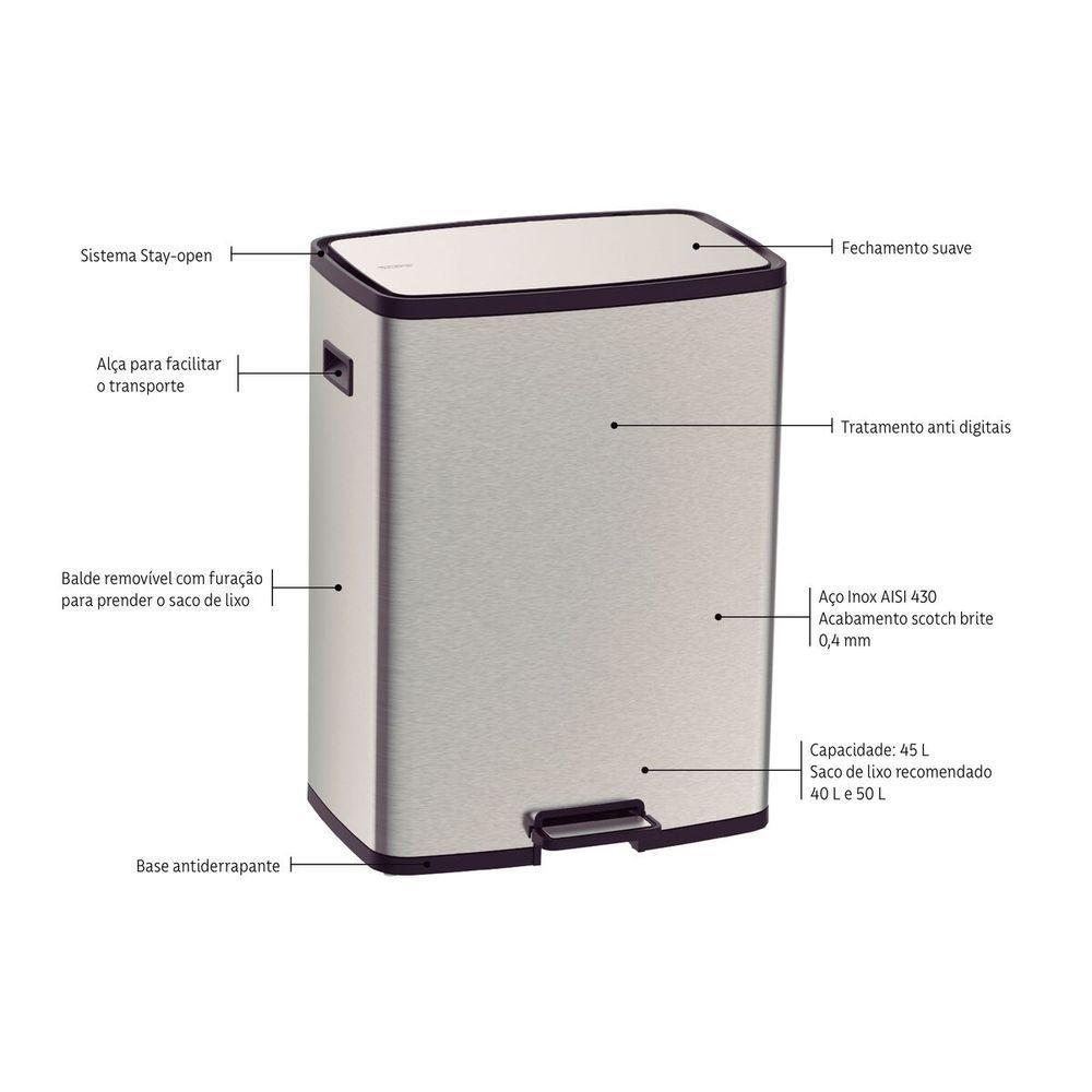 Lixeira Tramontina Octos Em Aço Inox Com Balde Removível E Pedal 45l - 2