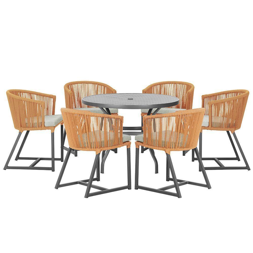 Mesa E 6 Cadeiras E Noronha Preto E3 Trama Original Terra Cota - 1