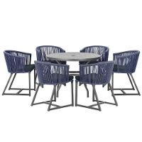 Mesa E 6 Cadeiras E Noronha Preto E12 Trama Original Azul - 1