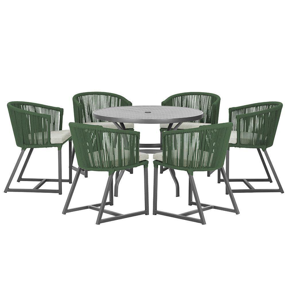 Mesa E 6 Cadeiras E Noronha Preto E3 Trama Original Verde - 1