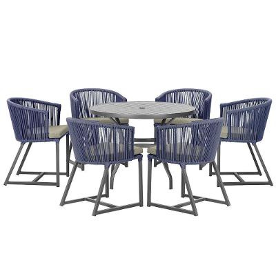 Mesa E 6 Cadeiras E Noronha Preto E8 Trama Original Azul
