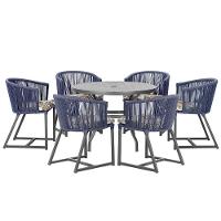 Mesa E 6 Cadeiras E Noronha Preto E6 Trama Original Azul - 1