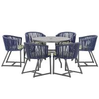 Mesa E 6 Cadeiras E Noronha Preto E5 Trama Original Azul - 1