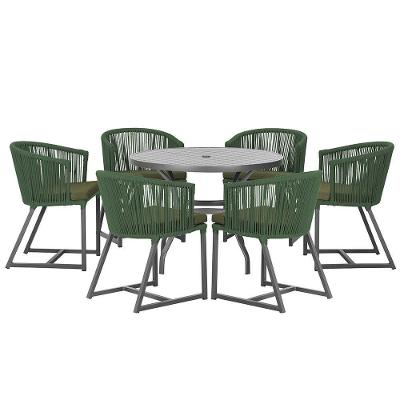 Mesa E 6 Cadeiras E Noronha Preto E13 Trama Original Verde