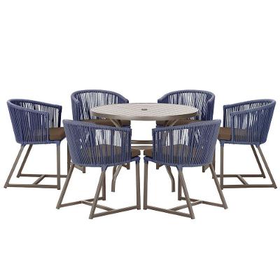 Mesa E 6 Cadeiras E Noronha Marrom E9 Trama Original Azul