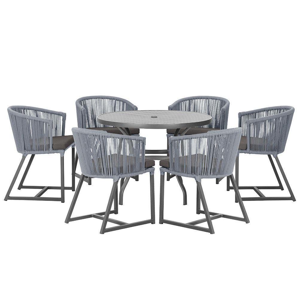 Mesa E 6 Cadeiras E Noronha Preto E11 Trama Original Prata - 1