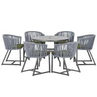 Mesa E 6 Cadeiras E Noronha Preto E13 Trama Original Prata - 1