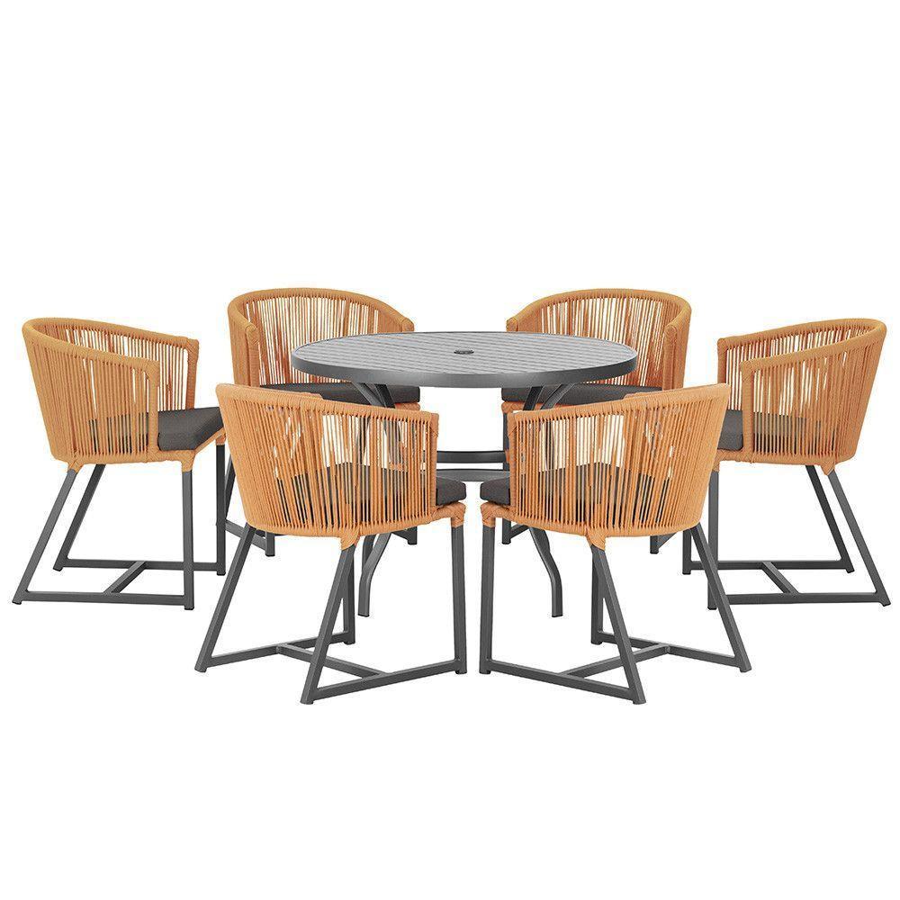 Mesa E 6 Cadeiras E Noronha Preto E11 Trama Original Terra Cota - 1