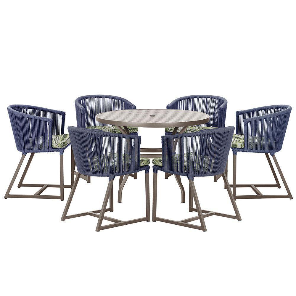 Mesa E 6 Cadeiras E Noronha Marrom E5 Trama Original Azul - 1