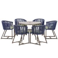 Mesa E 6 Cadeiras E Noronha Marrom E5 Trama Original Azul - 1