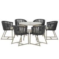 Mesa E 6 Cadeiras De Jantar Noronha Fendi E8 Trama Original Preto - 1