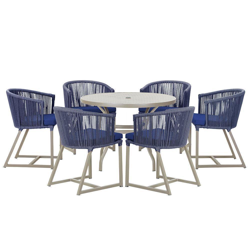 Mesa E 6 Cadeiras De Jantar Noronha Fendi E10 Trama Original Azul - 1