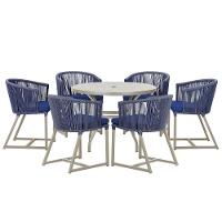 Mesa E 6 Cadeiras De Jantar Noronha Fendi E10 Trama Original Azul - 1