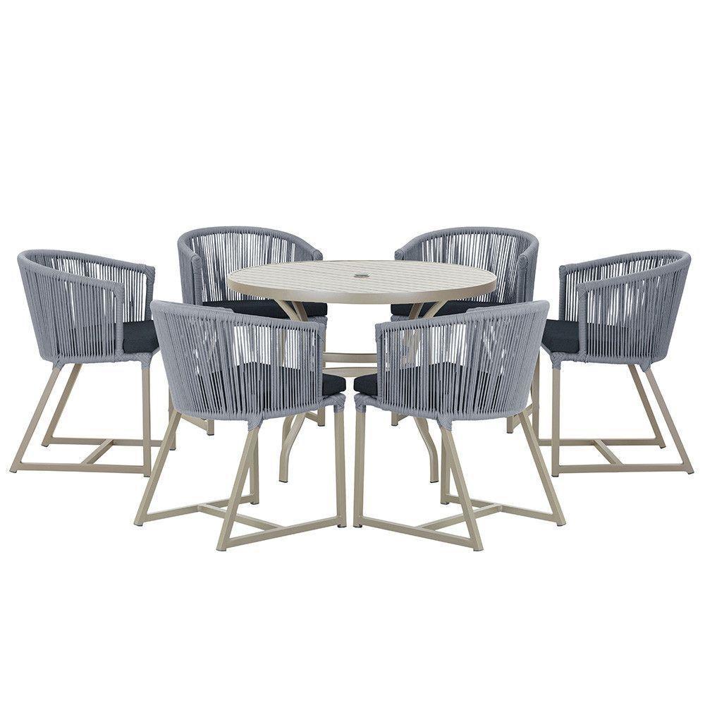 Mesa E 6 Cadeiras De Jantar Noronha Fendi E12 Trama Original Prata - 1