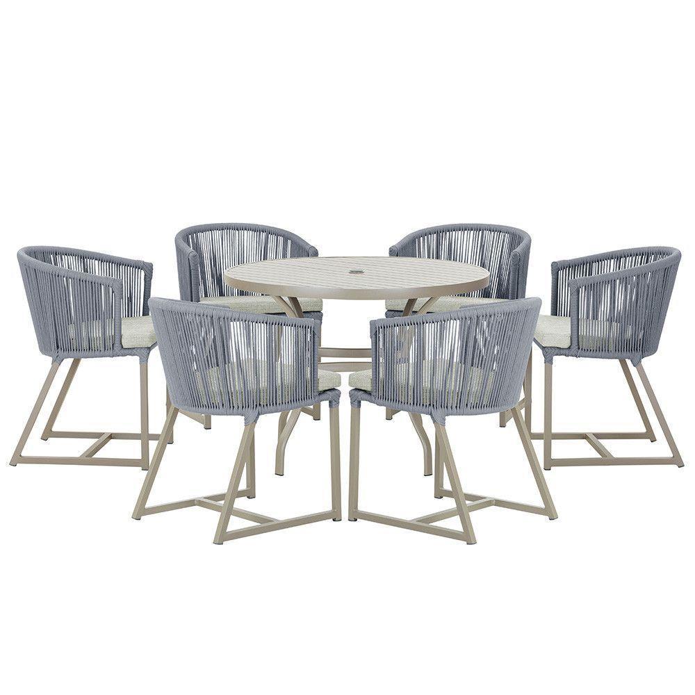 Mesa E 6 Cadeiras De Jantar Noronha Fendi E3 Trama Original Prata - 1