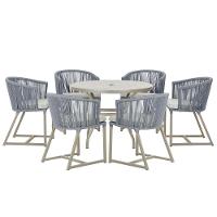 Mesa E 6 Cadeiras De Jantar Noronha Fendi E3 Trama Original Prata - 1