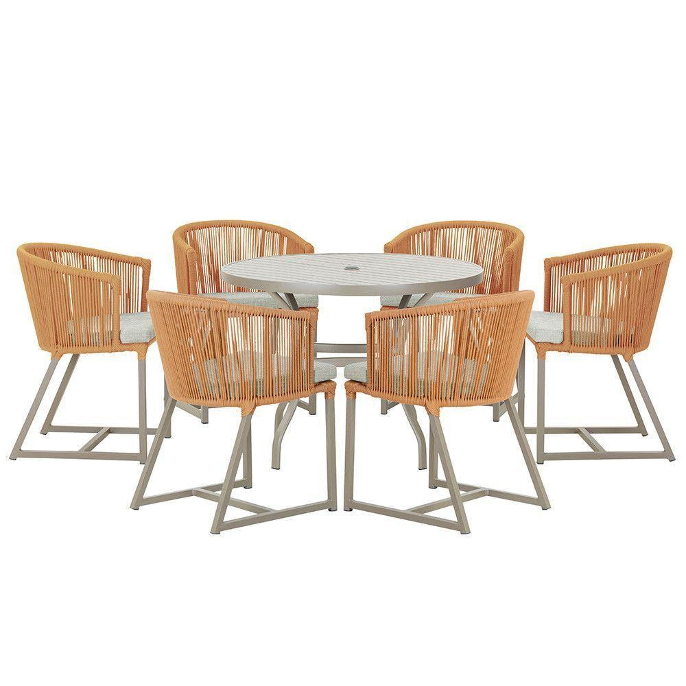 Mesa E 6 Cadeiras De Jantar Noronha Fendi E3 Trama Original Terra Cota - 1